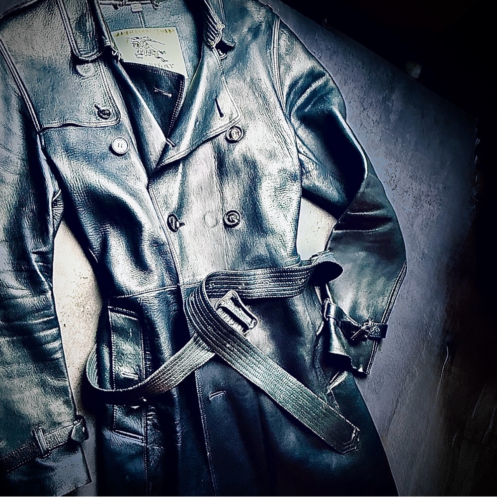 🔥FLASH  SALE 🔥BURBERRY Navy Leather Trench Coat